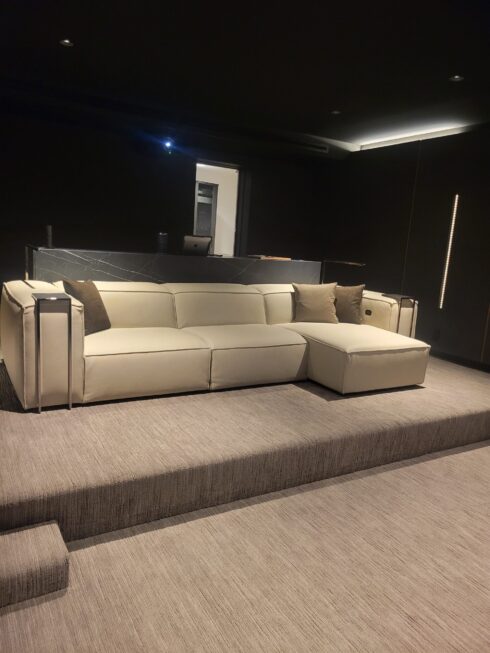 Stepup seating in custom, home movie theatre