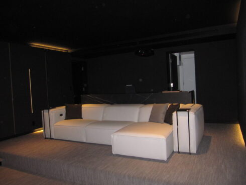 Sofa in residential movie theatre